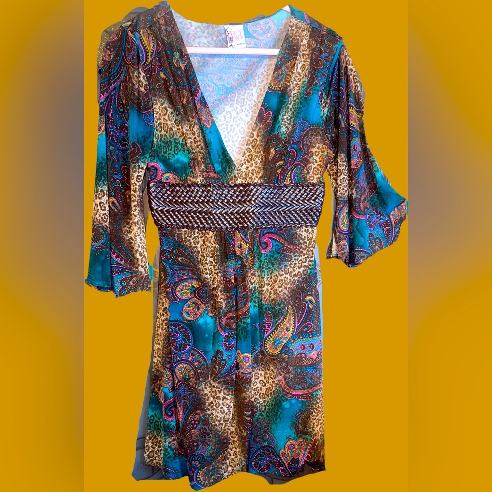 #64 Lucy Love Dress, with Animal Print & attached, Vegan Leather Belt, Size Med